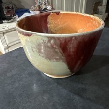 Signed Studio Art Pottery Bowl with Tenmoku Iron Splash Glaze