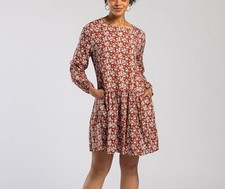 Tiered Mini Smock Dress in Rust White Floral [UK Size 18]