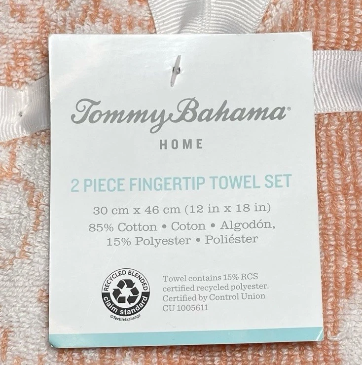 Tommy Bahama Juego de 2 Toallas Dedo Naranja Coral y Blanco Tropical Floral NUEVO Foto 3 de 4