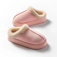 winter Fashionable Fuzzy Short Plush Pink Warm Versatile Thick-Soled Slippers