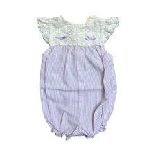 Vintage Carter's White Purple Striped Baby Girl Bubble Romper Lace Bow