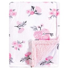 Hudson Baby Unisex Plush Mink and Sherpa Blanket, One Size, Pink Floral