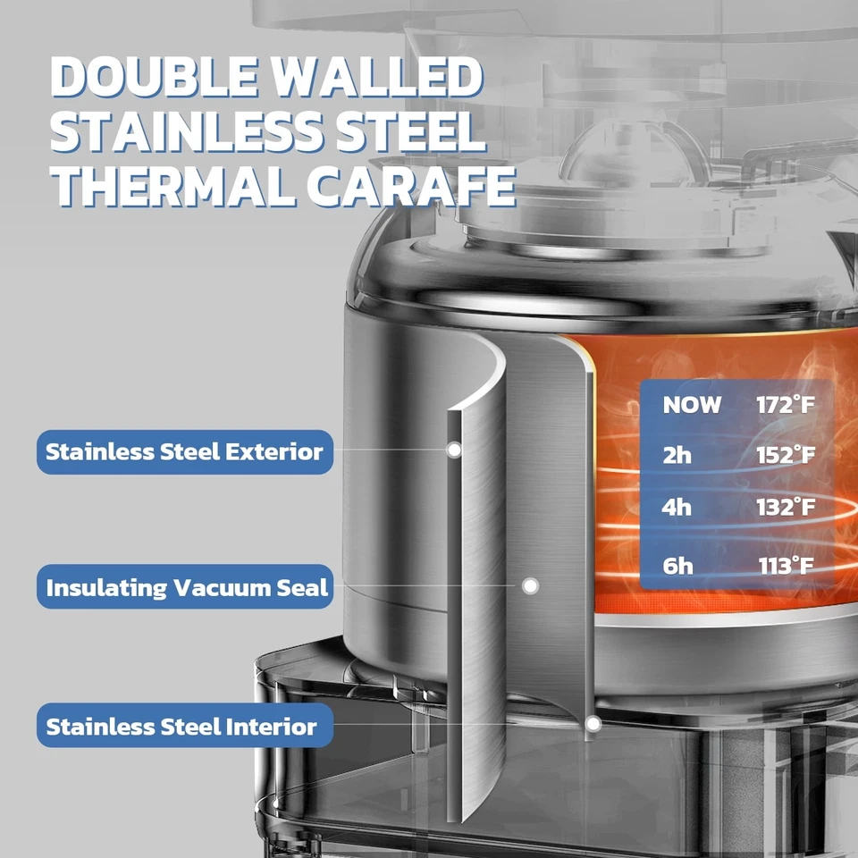 Cafetera 8 Tazas Negra Programable con Jarra Térmica, Temporizador Pantalla Táctil Foto 4 de 4