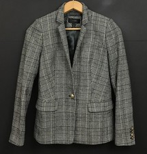 J. Crew Women's Regent Blazer Jacket Black Plaid Wool Blend Crest Buttons Size 0