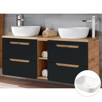 Doppel Waschtisch-Unterschrank 141Cm BadmöBel Badezimmer Set Keramik Waschbecken