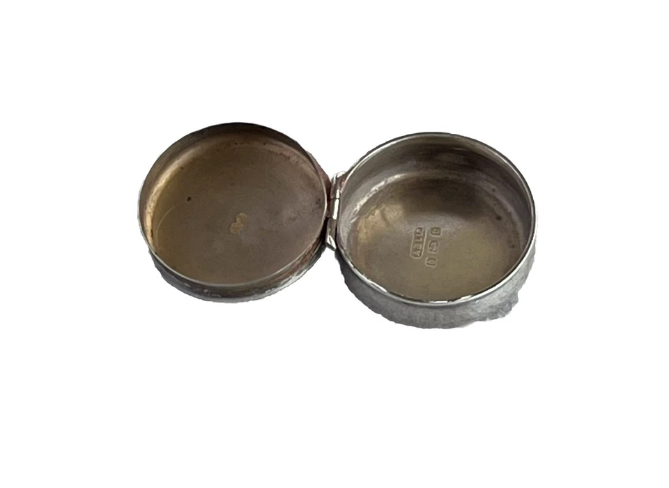 Caja de parches eduardiana de plata esterlina con monograma sello Birmingham 1902 Foto 2 de 3