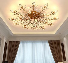 Ridiss Modern Crystal Ceiling Light Fixture,Gold Semi Flush Mount Chandeliers...
