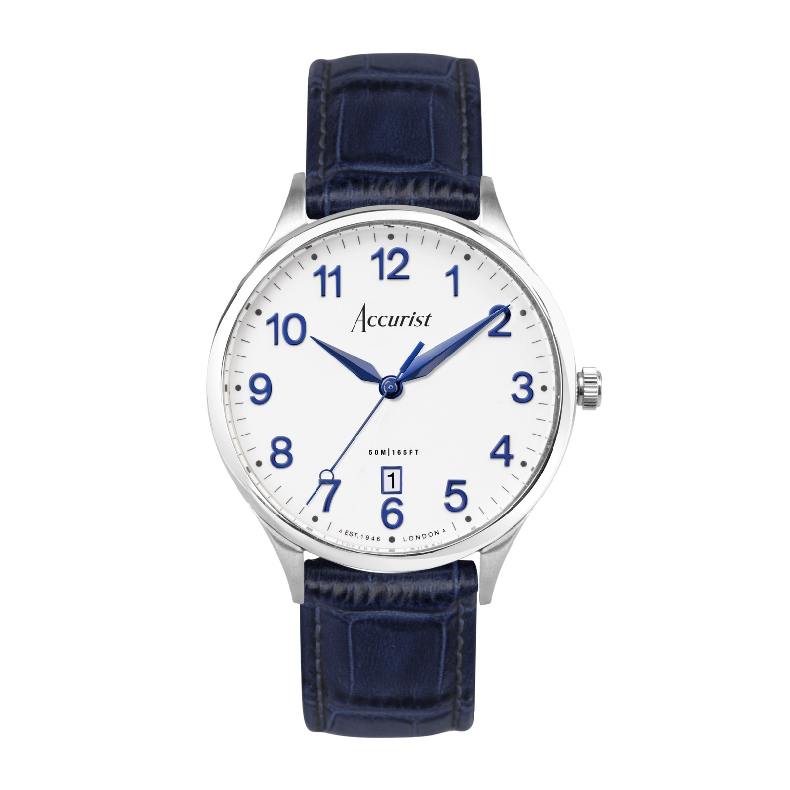 Accurist Classic 37mm Mens Round Silver Analogue Watch with Blue Strap