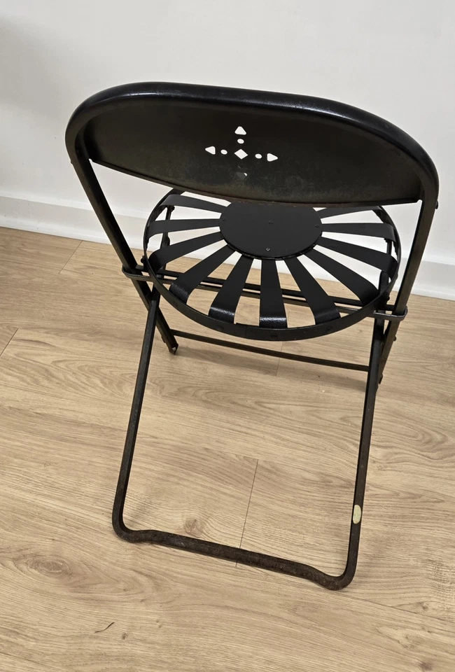 Vintage Art Deco Francois Carre Iron Sunburst Folding Metal Garden Patio Chair - Image 3 of 4