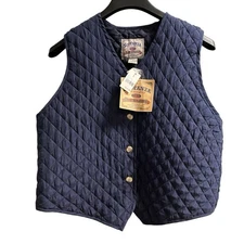 Vintage Sostanza Vest Women L 100% Silk Shell Blue Classic Quilted Puffer