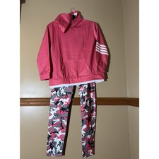Girls Camo 2 Piece Outfit Pink Gray Black Hoodie & Leggings Size 11-12