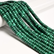 Natural Green Malachite Smooth Rondelle Beads Size 4x10mm 15.5" Strand