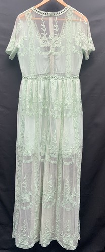 VNeck Floral Lace Wedding Guest Seafoam Short Sleeve Victorian Vibes Day/Nite XL - Picture 9 of 12