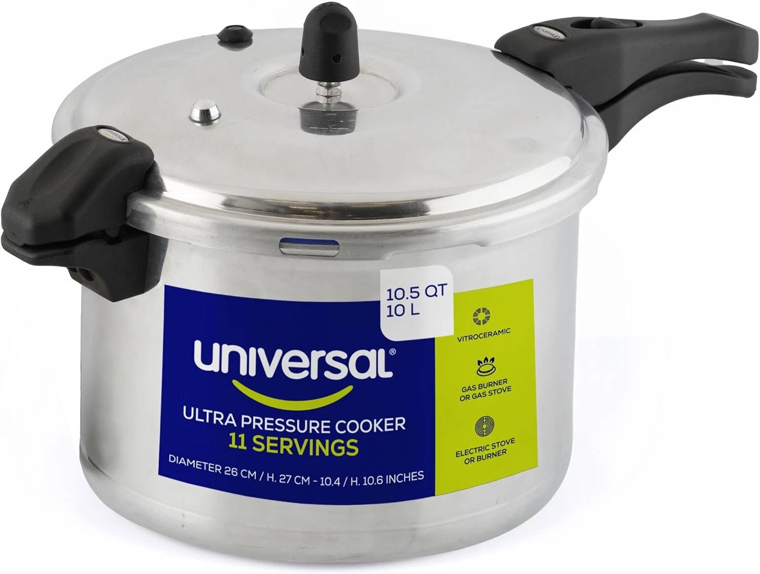 10.5 Quart Anti-Rust Pressure Cooker, Aluminum, Even Heat, 11 Servings
