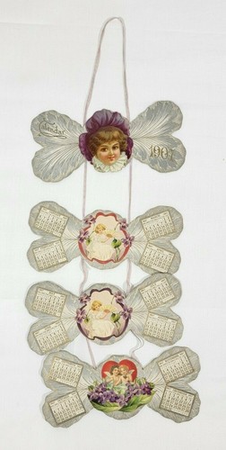 1907 Die Cut Hanging Calendar With Victorian Girls And Angel Calendar Complete - Picture 2 of 4