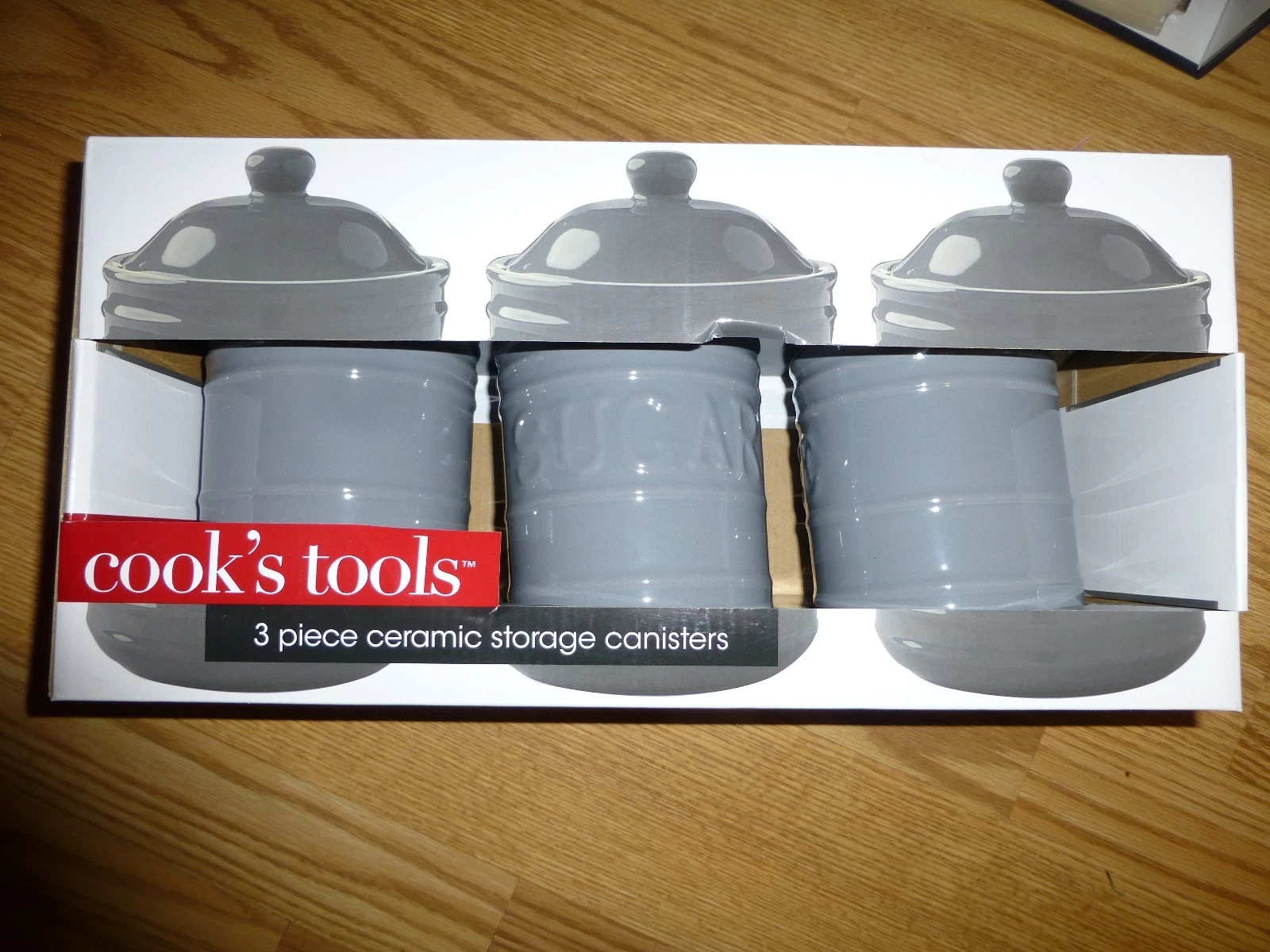 3 Piece Gray Ceramic Storage Containers - NEW