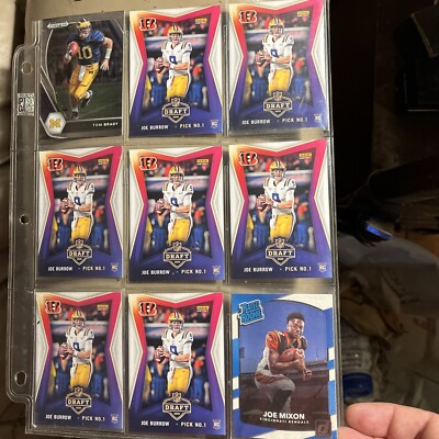 2020 Panini NFL. 7 Joe Burrow rookies Draft. 1 J.Mixon, 1 T.Brady Prism- 9cards.