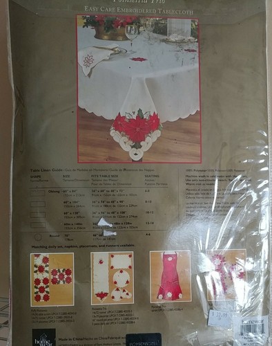 Holiday Tablecloth Cutwork Collection Poinsettia 60" x 104" Oblong - Picture 2 of 4
