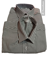 2 x Trutex Grey & White Striped Long Sleeved Boys School Shirts Age 9-10 Years