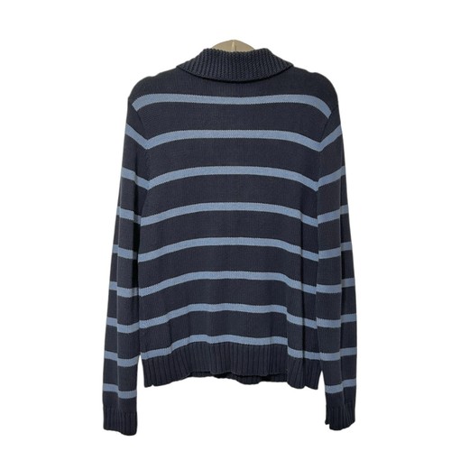 LRL Lauren Jeans Co Womens Cable Knit Sweater L Blue Stripe Metal Toggles VTG - Picture 2 of 17
