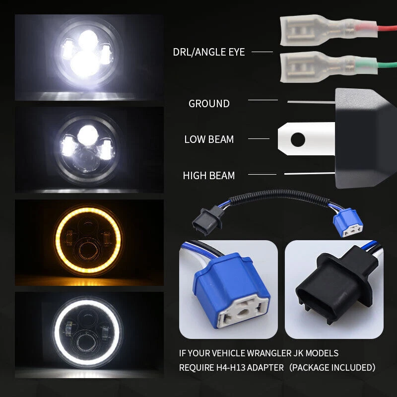 Faro LED redondo de 7" para Chevy C10 1975 1976 1977 1978 1979 80 haz alto/bajo DRL Foto 2 de 4