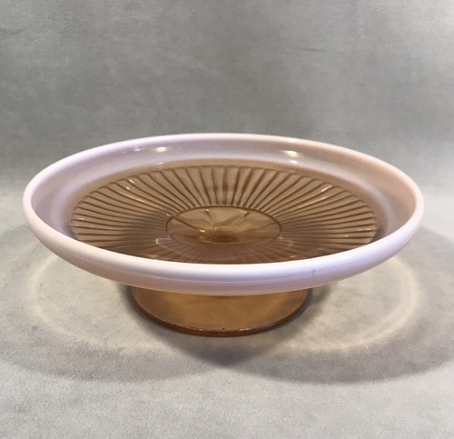 PV05617 Vintage Fenton (?) Rosa opalisierendes Glas gerippt 7" Kompott mit Fuß - Bild 1 von 9