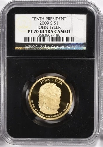 2009 S John Tyler Presidential Dollar NGC PR70 DCAM Retro Black Holder