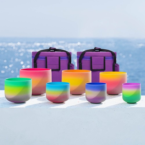 CNVC Set of 3 Rainbow Quartz Crystal Singing Bowls With case BNIB. 7, 9 & 11" - Picture 6 of 23