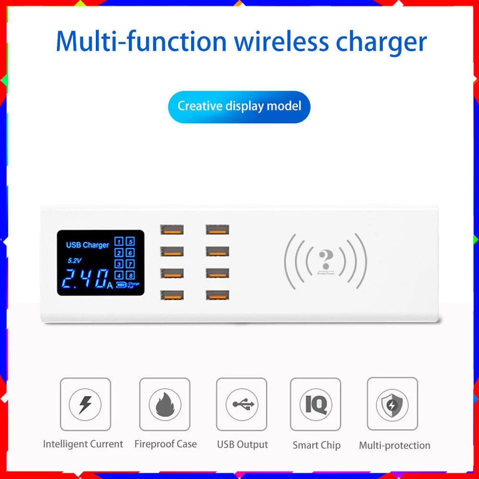 Multi-port 8USB hub wireless easy to carry 5V8A digital display AC power adapter - Image 4 of 4