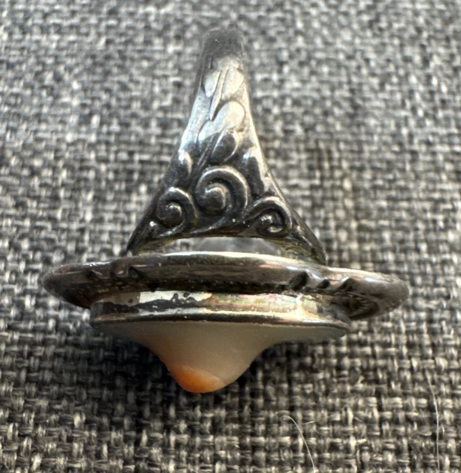 复古古董 Blister 珍珠和纯银戒指 新艺术风格 尺寸 4 1900 年代 — 第 2/4 张图片