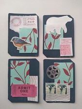 Mixed Media Collage Art Junk Journal Tag/Card - Set of 4 Altered Playing Cards