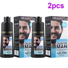 Men 2 in 1 Beard Mustache Natural Hair Color Shampoo Permanent Black Dye 200ML