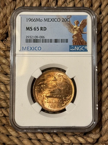 1966 MEXICO 20c 20 CENTAVOS NGC MS65 RD