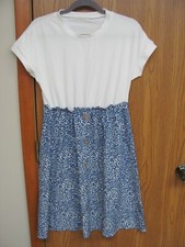 Shein Blue & White Cap Sleeve  Elastic Waist Pullover Dress Size Medium  