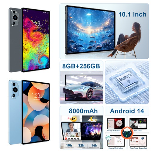 Grey AU Plug Andr-oid 14 Tablet With 10.1in High-Clear Screen Octa-Core Proc CEL - Picture 10 of 12