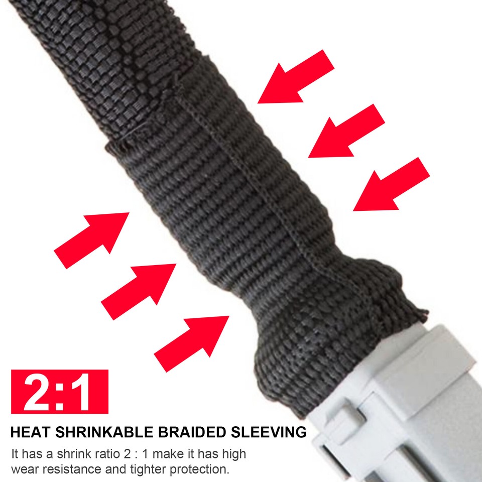 10 FT X 1.4" 2:1 Heat Shrink Braided Sleeving – PET/PE, Abrasion & Moisture Resistant, For Wire Harness & Cable Protection