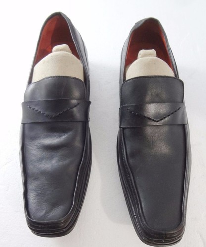 Robert Wayne 9.5 Shale Black Leather Loafers Shoes Slip-On - Picture 2 of 7