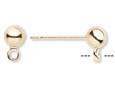 Earstud, 10 Gold Plated Brass and S Steel 4mm Ball Earrings with Closed Loop
