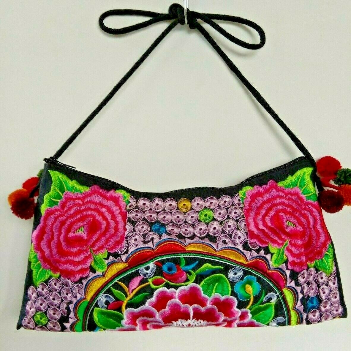 Shoulder Bag Thai Hmong Handmade Floral Embroidered Pink Bohemian Style Handbag-image