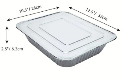 10 Stück Alufolie Schale mit Deckel Langlebig Backen Lagern Lebensmittel 32x26x6,3cm