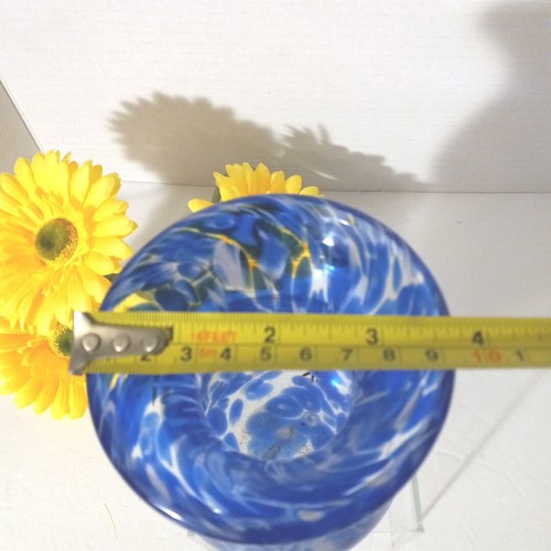 Murano Style Handblown Glass Colbalt Blue White Swirl Vase 5½"T Wide Opening! - Picture 9 of 10