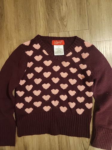 ESprit Mini Sweater Little Girls M/5 Maroon W/ Pink Hearts - Picture 2 of 4