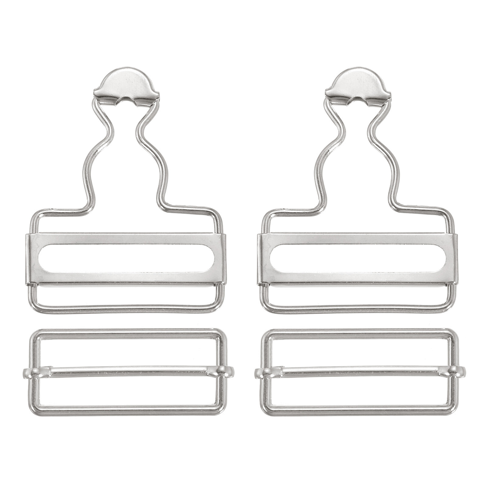 Overall Buckles, 2 Sets Metal Suspender Replacement Buckles 38mm, Silver Tone
