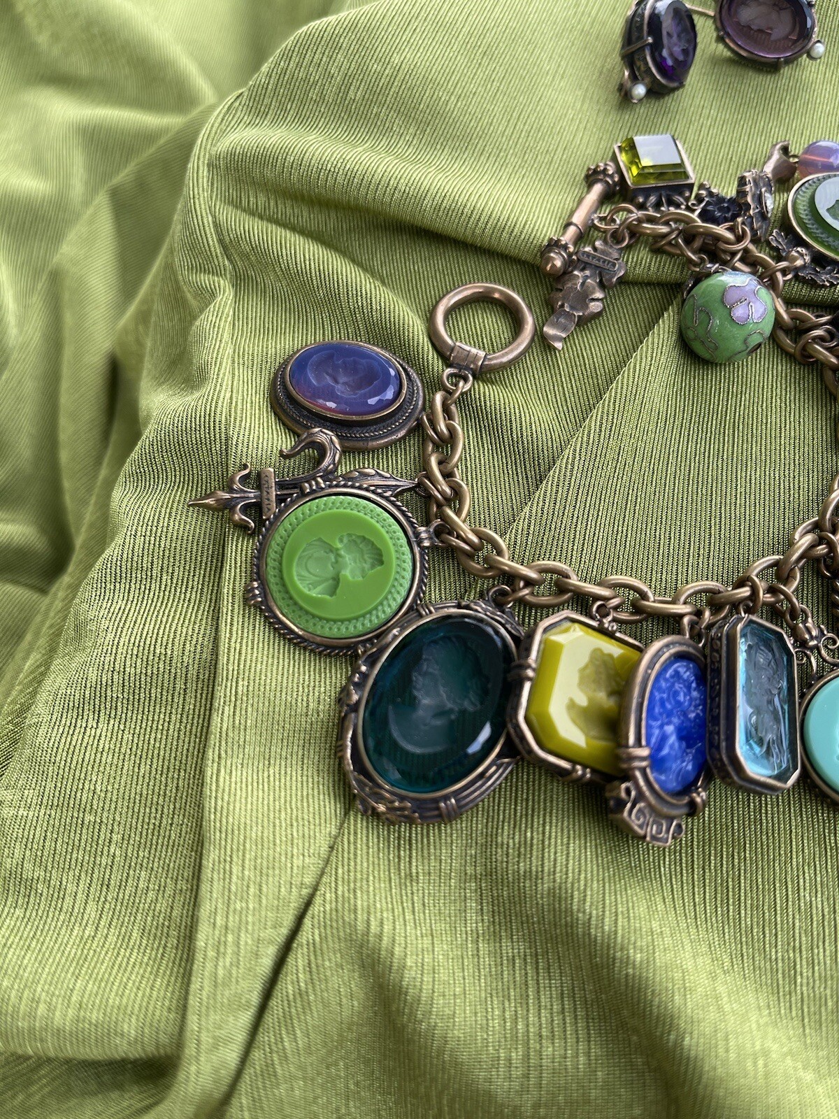 Signed Extasia Loaded Intaglio Charm Bracelet And Earrings Set eBay