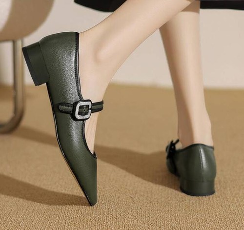 Sexy Women Pointy Toe Block Heels Buckle Strap Leather Party Evening Shoes Sprin - Picture 2 of 10
