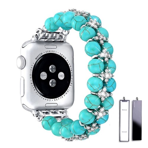 Correa de perlas para Apple Watch correa ultra 49 mm cuentas mujeres acero joyería elástica - Imagen 15 de 15