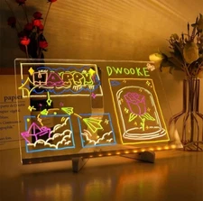 LED Message Note Board with Colors, Acrylic Dry Erase Board 7Pens for Home