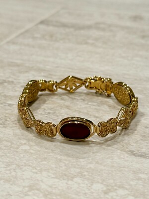 VTG Gold Tone Bracelet Ruby Rose CZ Gemstone Movable Estate 925 Boho Jewelry