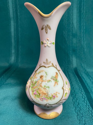 Jarrón rosa Lenwile China Ardalt Japón pintado a mano borde dorado victoriano excelente - Imagen 14 de 23