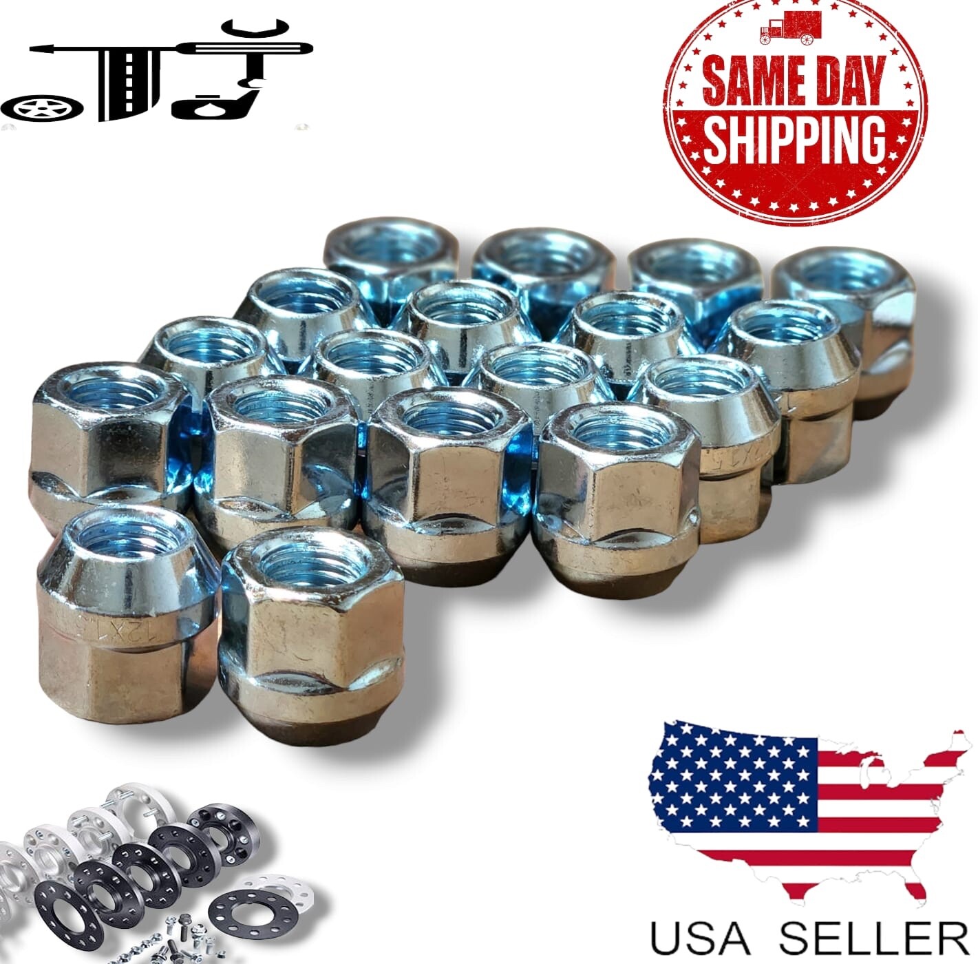 20-Pack Black M14x1.5 Open End Lug Nuts – 3/4" Hex, 60° Cone Seat – Fit Tesla Model 3/X/Y/S